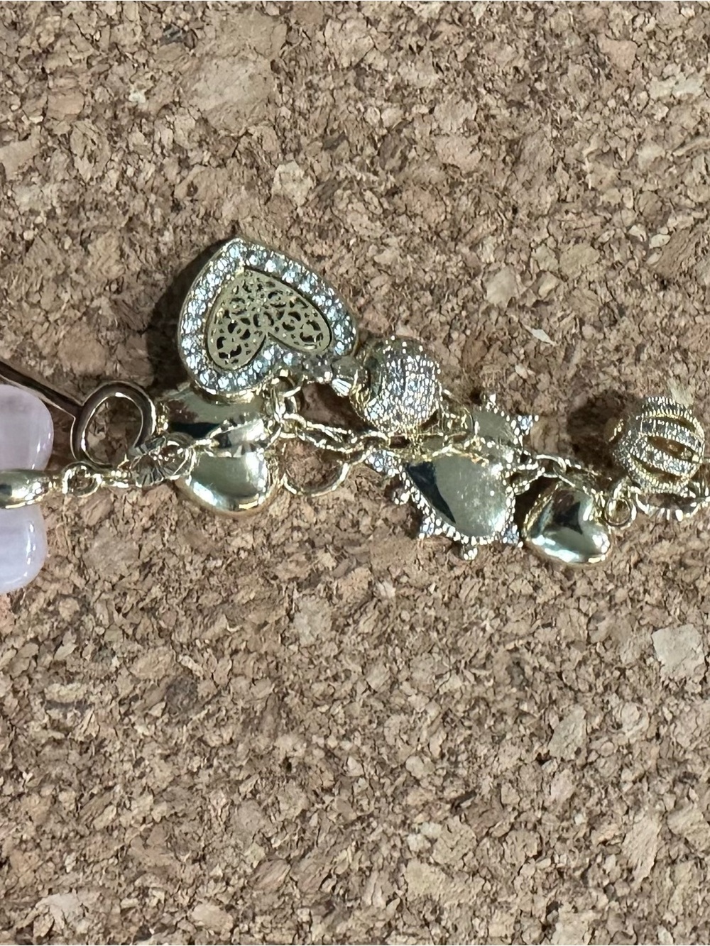 Gold Pink Stone Heart Purse Charm